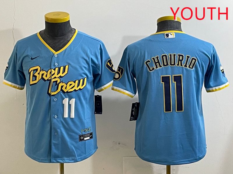 Youth Milwaukee Brewers #11 Chourio Light Blue City Edition 2025 Nike MLB Jersey style 4